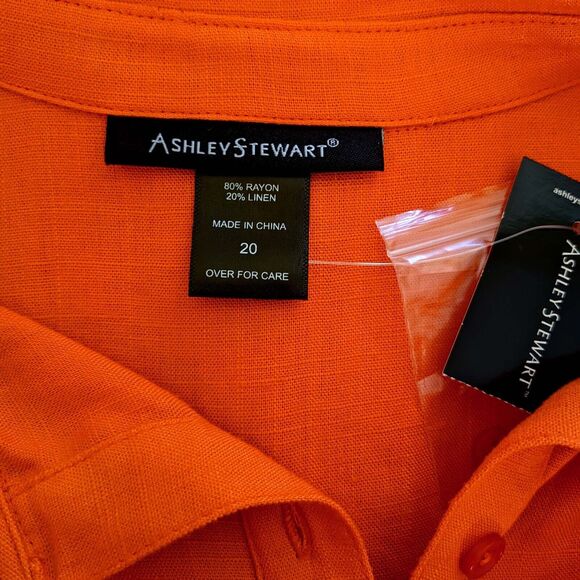 Ashley Stewart Orange Linen Rayon Button Front Size 20 Long Sleeve Shirt - Picture 4 of 6